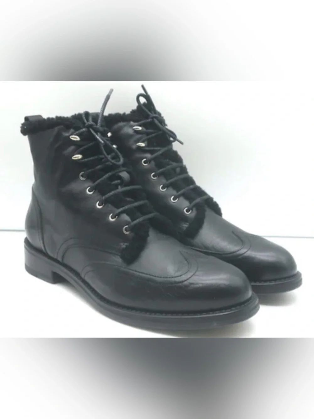 rag & bone cozen Black Leather Ankle Booties with Shearling Collar